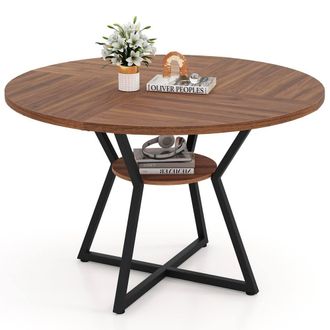 Costway Costway Round Wooden Kitchen Table Dining Table w/ Storage Shlef in Brown