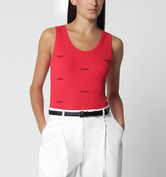 Loewe Canotta rossa in cotone a coste con ricami logo