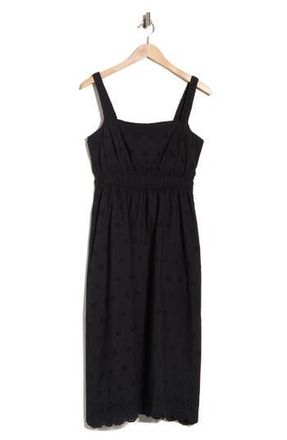 Ellen Tracy Embroidered Eyelet Cotton Midi Sundress in Black at Nordstrom Rack, Size X-Small