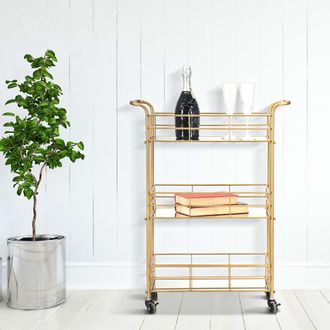 Dmora Carrito Arviat, 3 Estantes, Ruedas, Estructura Tono Ahumado, 60x31x80h Cm Dorado