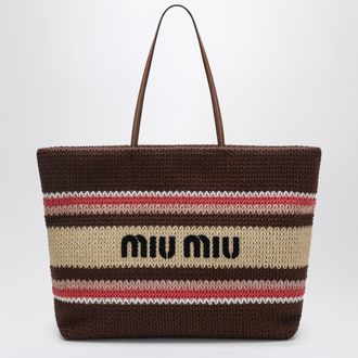 Miu Miu Large shopping bag in raffia-effect yarn Tobacco/Strawberry/Natural