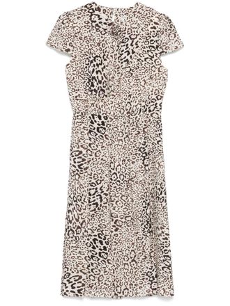 Alessandra Rich leopard-print pleated midi dress - women - Silk - 42 - Neutrals
