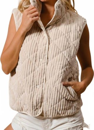 Bibi Quilted Corduroy Vest In Light Taupe