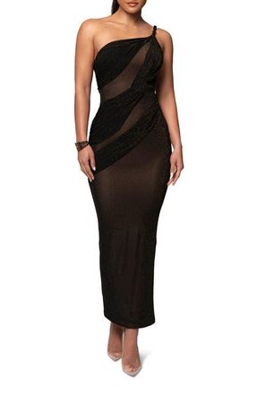 JLUXLABEL Alari One-Shoulder Sparkle Mesh Gown in Black at Nordstrom, Size X-Small