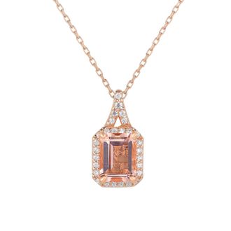 Suzy Levian Rose Sterling Silver Morganite Pink Cubic Zirconia Halo Pendant