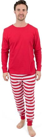 Leveret Mens Cotton Striped Matching Family Holiday Pajamas in Solid Red Top & Striped Pant at Nordstrom, Size Xx-Large