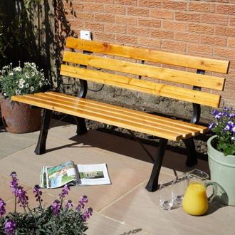 Home Source Industries Metal Framed Garden Bench Wooden Seats 2 Person Outdoor Garden Park Furniture