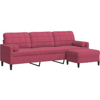 vidaXL Vidaxl - Sof&aacute; De 3 Plazas Con Taburete De Terciopelo Rojo Tinto 210 Cm