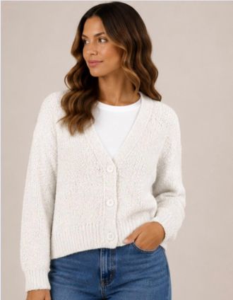 Autumn Cashmere Stripe Cropped V Cardigan In White