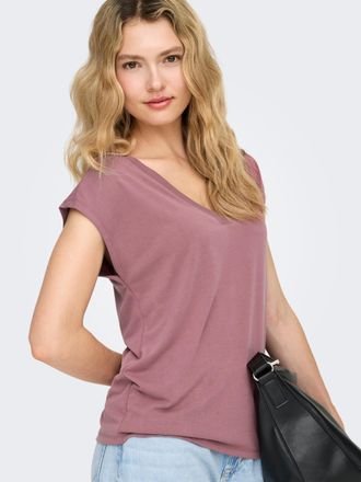 Only V-Shirt ONLY ONLFREE S/S MOD.V-NECK TOP JRS NOOS, Damen, Gr. XL, rose braun, Jersey, Obermaterial: 70% Modal, 30% Polyester, unifarben, regular fit no