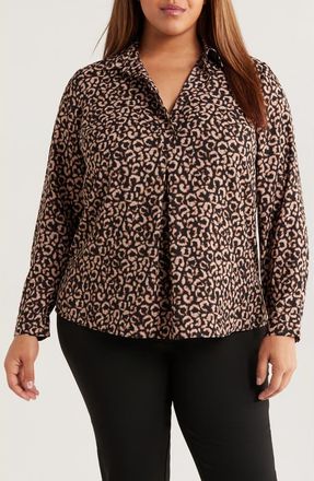 Nic+Zoe Abstract Animal Print Top in Brown Multi at Nordstrom, Size 2 X