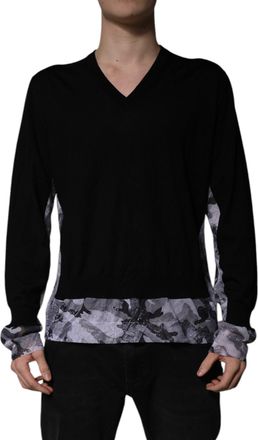 Dolce & Gabbana Mens Camouflage V-Neck Virgin Wool Sweater Black