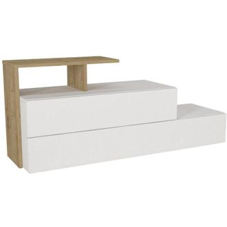 Vente-Unique Mobile portascarpe con 2 ante e 1 scaffale Bianco e Naturale - DAVISTA