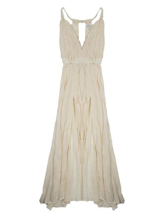 120% Lino V-Neck Viscose Linen Flared Dress