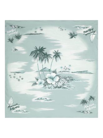 Maison Kitsun&eacute; island-print cotton scarf - men - Cotton - One Size - Blue