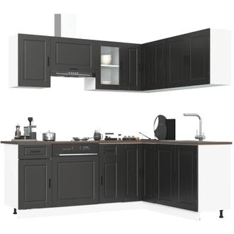 vidaXL Vidaxl - Mueble De Cocina Porto Negra 11 Piezas Madera Contrachapada