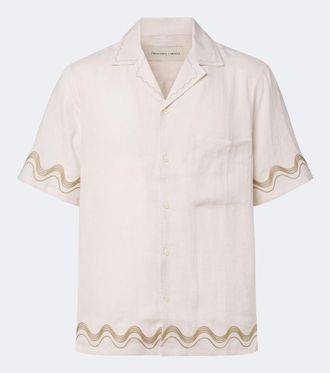 Frescobol Carioca Camisa bowling Alves de lino bordada