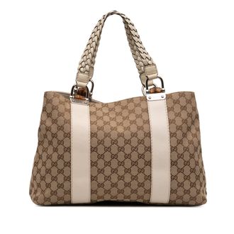 Gucci Tweedehands Medium Gg Canvas Bamboo Libeccio Tote