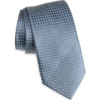 Canali Geometric Silk Tie in Light Blue at Nordstrom