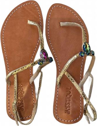 Mystique Womens Virtual Crystal Thong Sandal In Gold