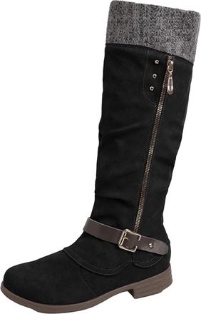 Generic Womens Knee High Boots Wide Fit Long Winter Boots Ladies Round Toe Riding Boot Comfortable Work Shoes for Indoor Outdoor Slouchy Flats Thigh High Wate