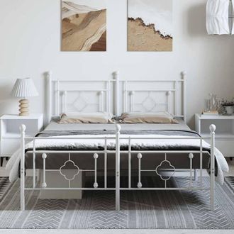 Berkfield Home Metal Bed Frame without Mattress with Footboard White 193x203cm | Size: 193x203 cm