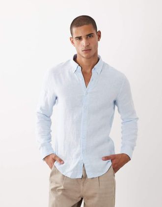 Abercrombie & Fitch Camicia a maniche lunghe in 100% lino blu