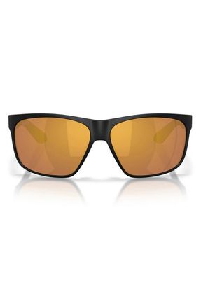 Costa Trades 60mm Polarized Square Sunglasses in Matte Black /Gold Mirror 580G at Nordstrom