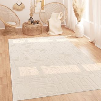 Paco Home Paco Home - Alfombra Sala-de-estar Pelo-alto Escandinavo Boho Geom&eacute;trico Abstracto Lavable Crema 160x220 Cm