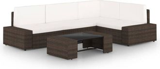 vidaXL Juego Muebles De Jard&iacute;n 5 Pzas Y Cojines Rat&aacute;n Sint&eacute;tico Marr&oacute;n Vidaxl