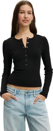 Cotton On Womens Blake Henley Long Sleeve in Black at Nordstrom, Size Xx-Small