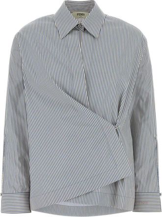 Fendi Grey Striped Wrap Shirt