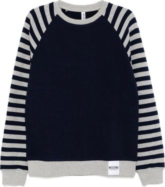 Moschino Sweatshirts, male, Blue, L, Navy Blue Stripe Detailing Sweatshirt