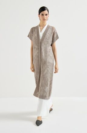 Brunello Cucinelli Dazzling water lilies long cardigan in Mud at Nordstrom, Size Xx-Small Eu