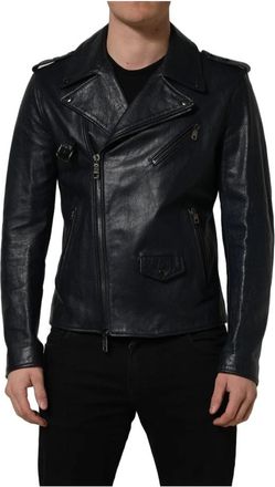 Dolce & Gabbana Biker Jacket - Heren - Leren en Su&egrave;de Jassen - Zwart - L - Leer - Jassen