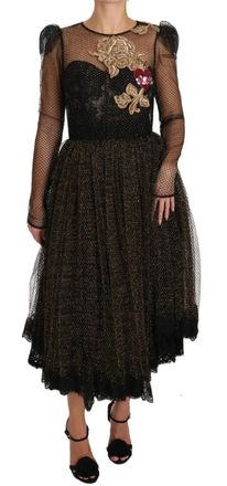 Dolce & Gabbana Black Gold Crystal Heart A-line Womens Dress (Pre-Owned)