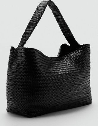 Mango Borsa tipo sacco intrecciata nero - Donna - Taglia unica - MANGO