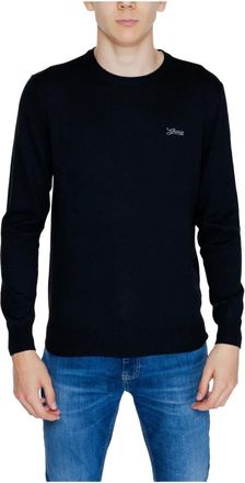 Guess Zwarte Gebreide Ronde Hals Trui - Heren - Ronde hals truien - Zwart - 2XL - Wol - Truien & Vesten