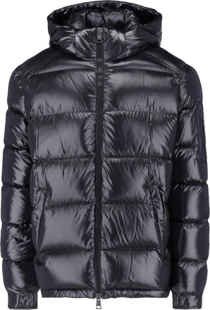 Herno Padded Black Jacket with Hood and Zip Closure