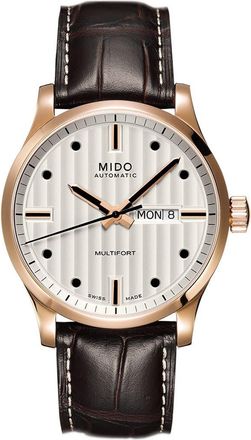 Mido Multifort Automatic Leather Strap Watch, 42mm in Silver at Nordstrom