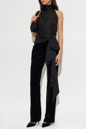 Balmain Silk Top With Decorative Tie, Womens, Black
