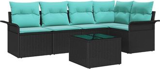 vidaXL Conjunto De Sof&aacute; De Jard&iacute;n 6 Uds. Negro Rat&aacute;n Sint&eacute;tico Vidaxl