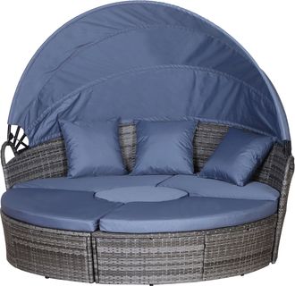 OUTSUNNY Garden Daybed With Cushions - Grey With Grey Blue Cushions | TJ Hughes