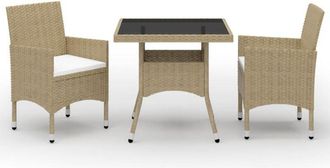 vidaXL Muebles De Jard&iacute;n 3 Piezas Rat&aacute;n Sint&eacute;tico Y Vidrio Beige Vidaxl