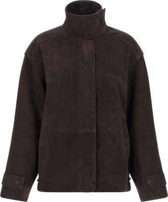 Rotate Brown High-Neck Leather Jacket