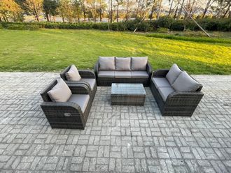Fimous Rattan Garden Furniture Set Outdoor Patio Sofa, Table & Chairs Garden Table Ideal for Pool Side, Balcony, Outdoor Conservatory Patio Set