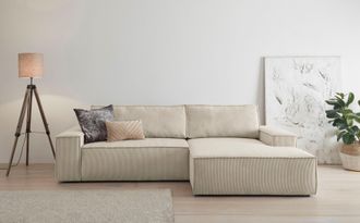 HOME AFFAIRE Ecksofa »SHERWOOD Schlafsofa 267 cm, L-Form,« Schlaffunktion mit Bettkasten (210x136 cm), Cord, Vintage, Samtvelours