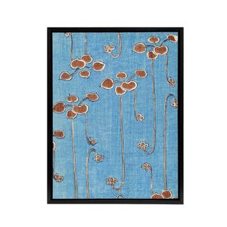 Artery8 Vintage Vine Illustration Framed Canvas Wall Art Print Shin Bijutsukai in Blue | Size: W24 x H32