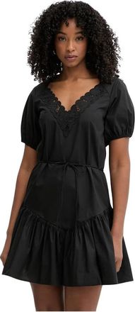 Twinset Korte Jurk van Popeline en Broderie Anglaise - Dames - Korte kleedjes - Zwart - M - Katoen - Kleedjes