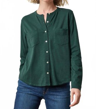 Lilla P Mandarin Collar Button Down Shirt In Spruce